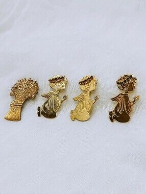 Gold Angel Pins and Wheat Bundle Pin - Set of 4